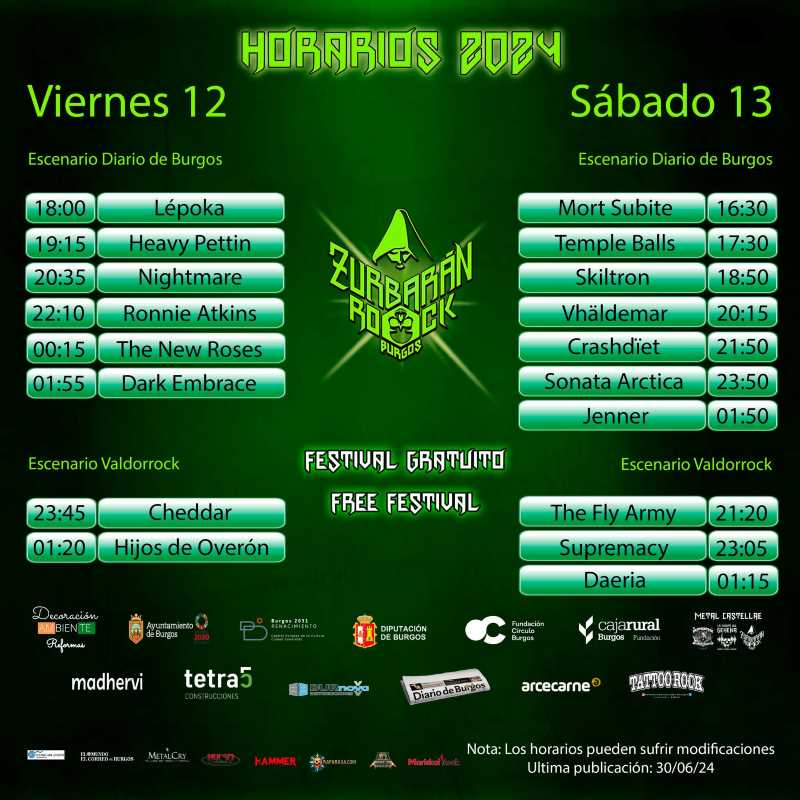 Zurbaran Rock Burgos 2024 - Horarios